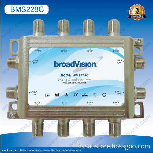 Stable Quality Satellite Tv 2 In 8 Out Cascadable Multiswitch
